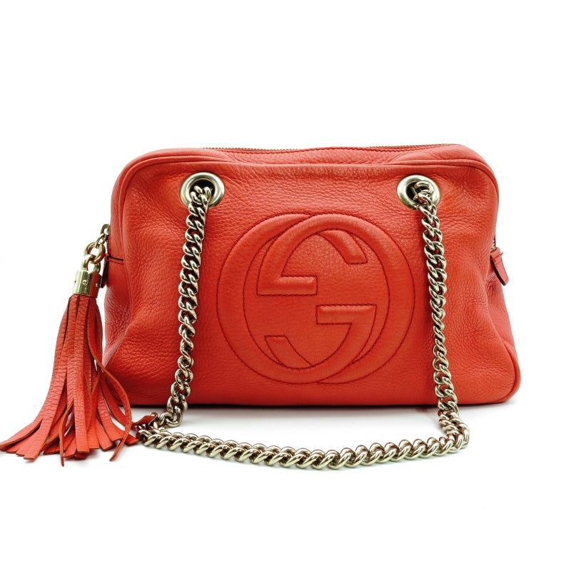 GUCCI Soho Camera Bag Chain Shoulder Bag Orange Leather GG Logo 7-9-030