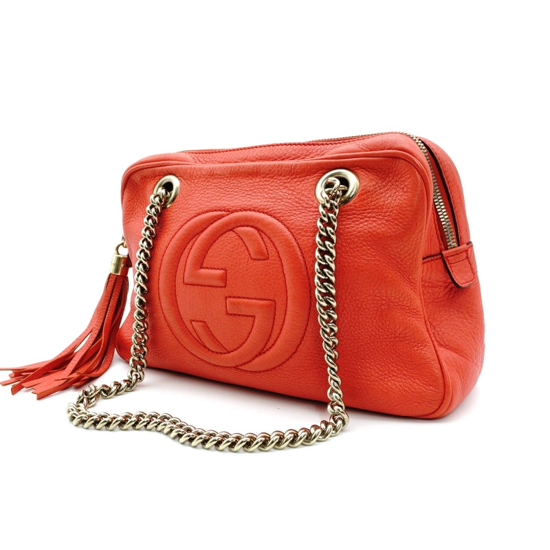 GUCCI Soho Camera Bag Chain Shoulder Bag Orange Leather GG Logo 7-9-030