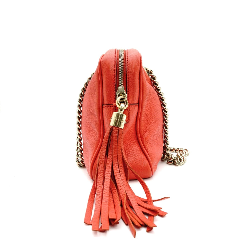 GUCCI Soho Camera Bag Chain Shoulder Bag Orange Leather GG Logo 7-9-030