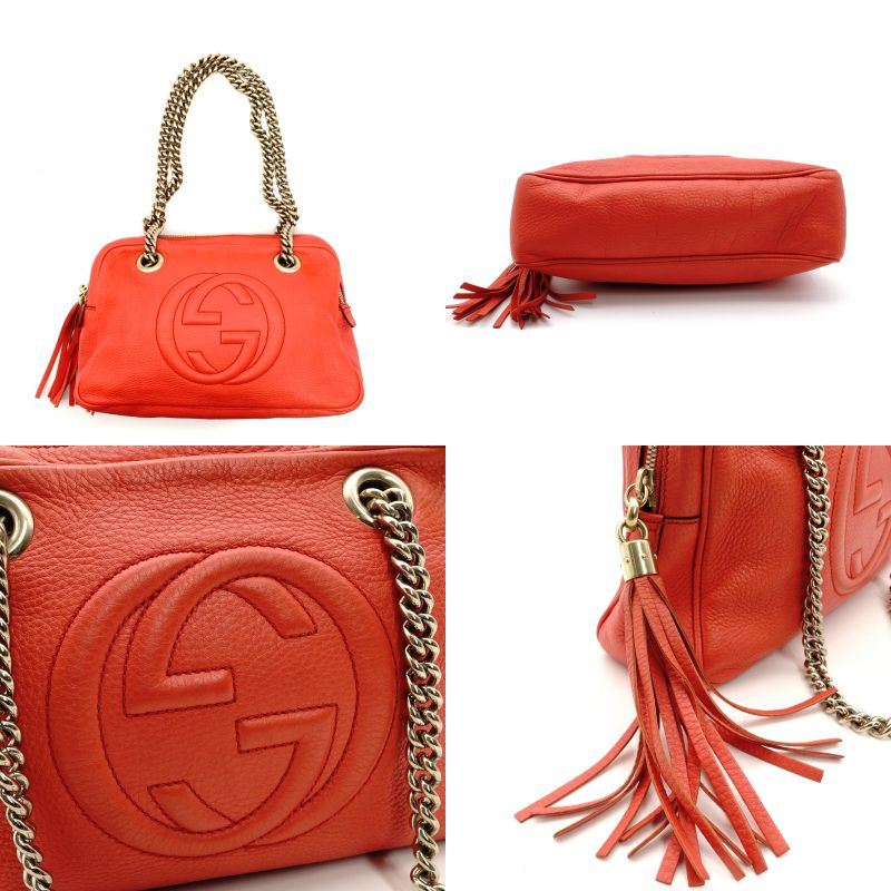 GUCCI Soho Camera Bag Chain Shoulder Bag Orange Leather GG Logo 7-9-030