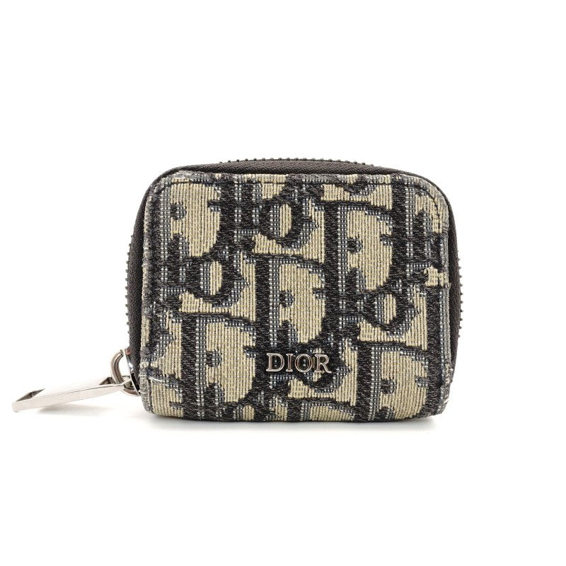 DIOR Trotter Coin Case Mini Wallet Navy × Beige Canvas Leather 7-9-101