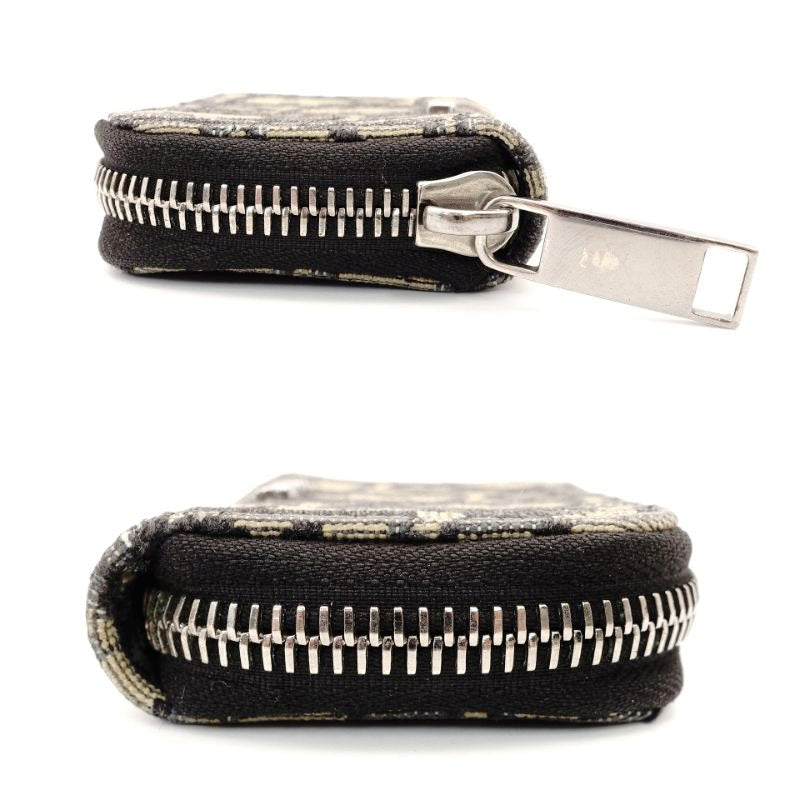 DIOR Trotter Coin Case Mini Wallet Navy × Beige Canvas Leather 7-9-101
