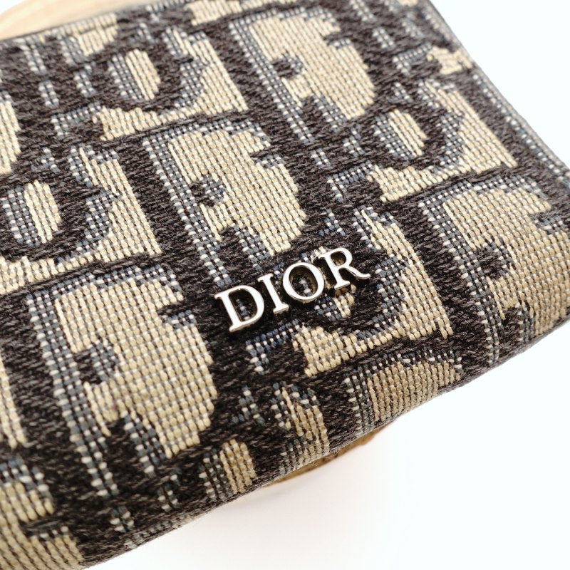 DIOR Trotter Coin Case Mini Wallet Navy × Beige Canvas Leather 7-9-101