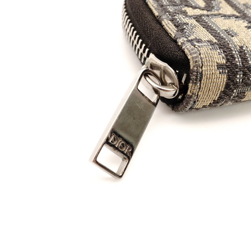 DIOR Trotter Coin Case Mini Wallet Navy × Beige Canvas Leather 7-9-101