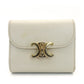 CELINE Triomphe Tri-Fold Wallet Leather Off-White Wallet Gold Hardware 7-9-134