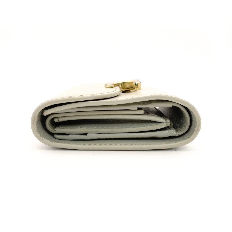 CELINE Triomphe Tri-Fold Wallet Leather Off-White Wallet Gold Hardware 7-9-134