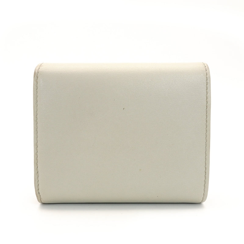 CELINE Triomphe Tri-Fold Wallet Leather Off-White Wallet Gold Hardware 7-9-134