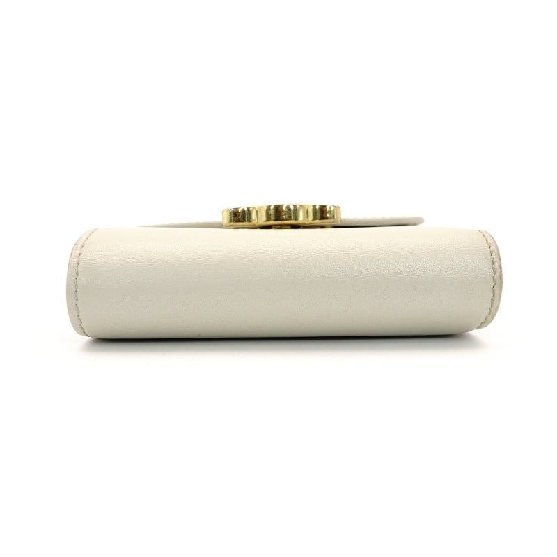 CELINE Triomphe Tri-Fold Wallet Leather Off-White Wallet Gold Hardware 7-9-134