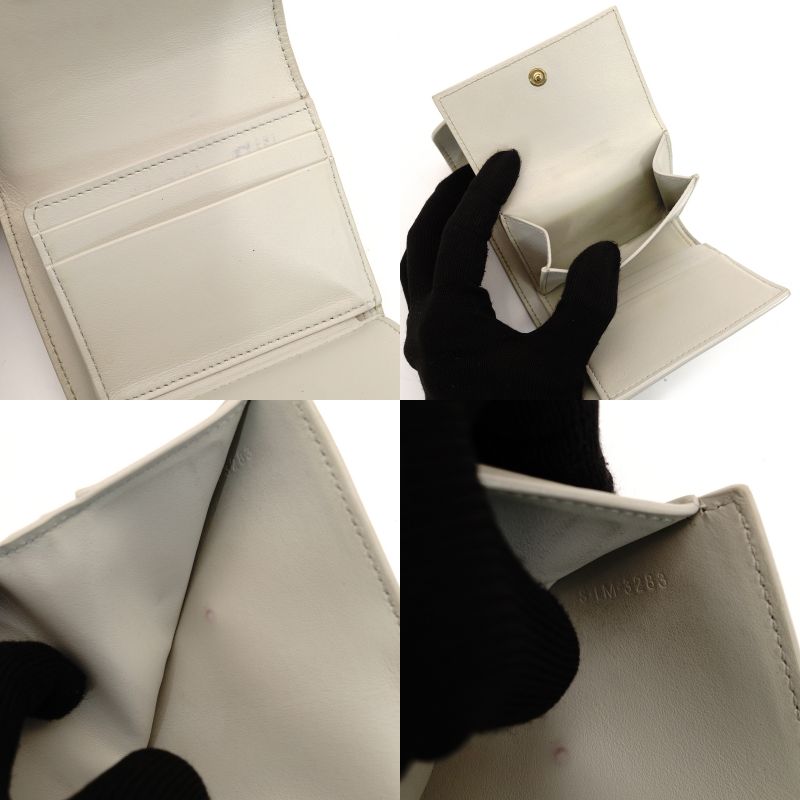 CELINE Triomphe Tri-Fold Wallet Leather Off-White Wallet Gold Hardware 7-9-134