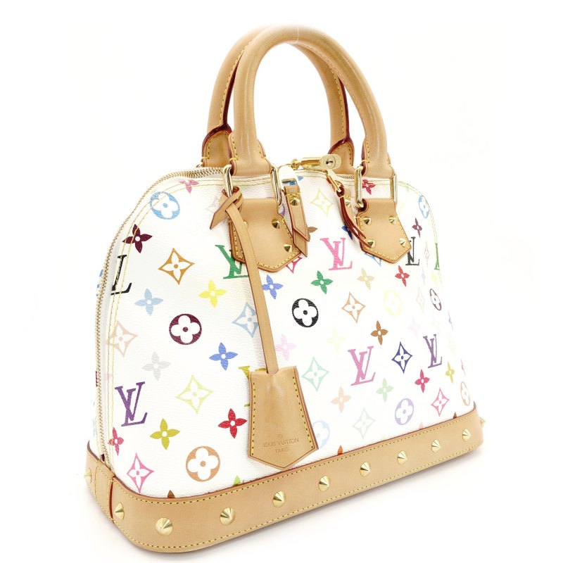 LOUIS VUITTON Multicolor Alma PM White Studded Handbag Leather 7-9-152