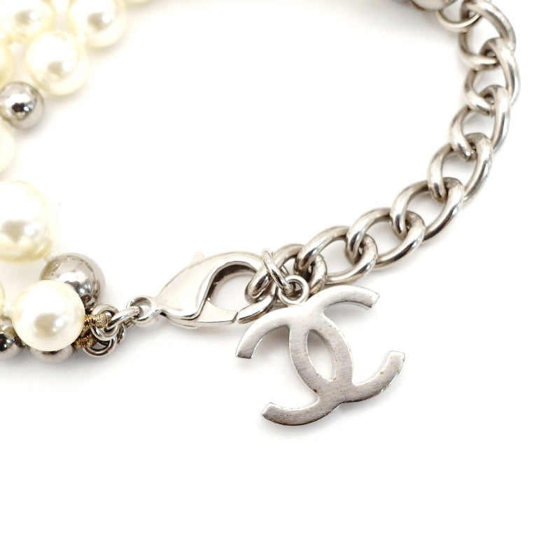 CHANEL Bracelet with CC Logo, Fake Pearls, Silver, With Box 7-9-309
