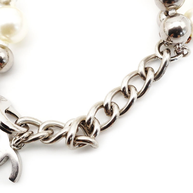 CHANEL Bracelet with CC Logo, Fake Pearls, Silver, With Box 7-9-309