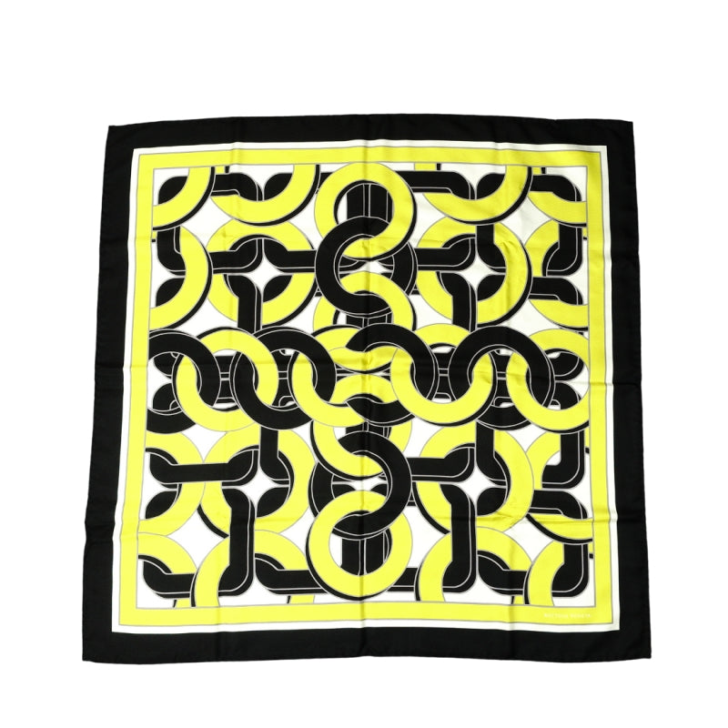 Bottega Veneta Scarf 100% Silk Black × Yellow × White Stole 7-9-311