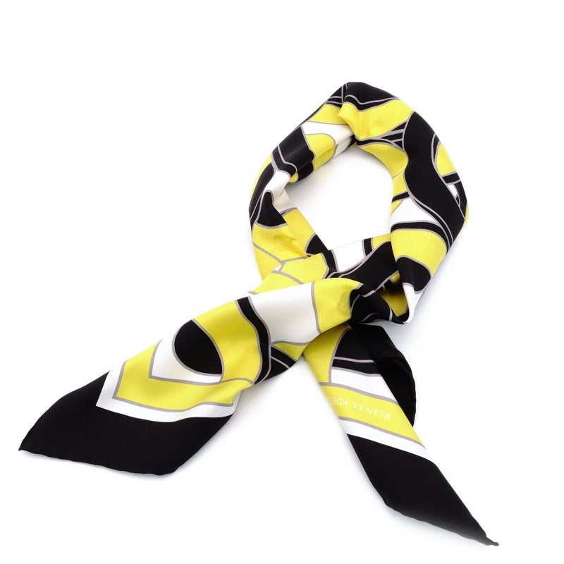 Bottega Veneta Scarf 100% Silk Black × Yellow × White Stole 7-9-311