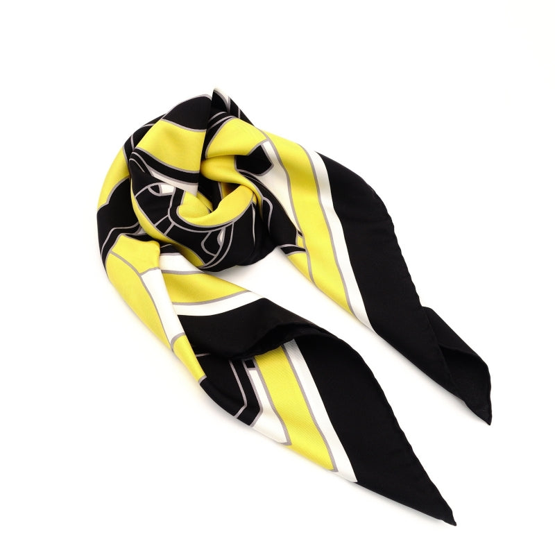 Bottega Veneta Scarf 100% Silk Black × Yellow × White Stole 7-9-311
