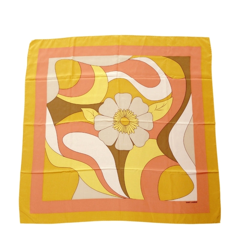 Saint Laurent Scarf 35.4" x 35.4" 100% Silk Mustard Yellow Stole 7-9-332