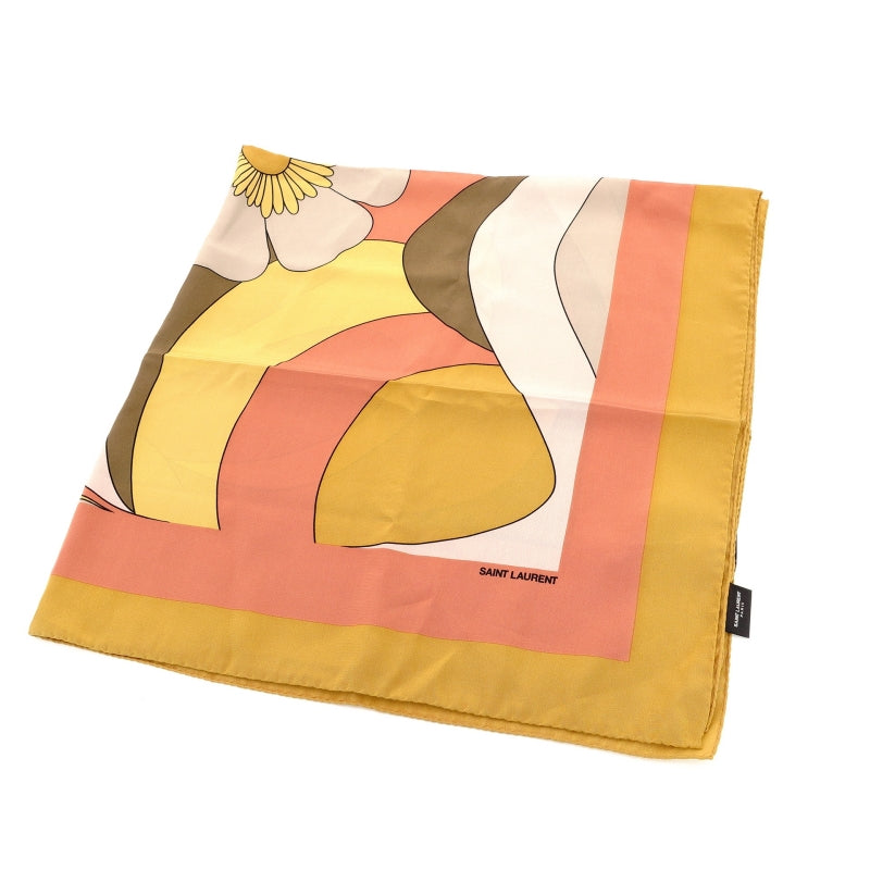 Saint Laurent Scarf 35.4" x 35.4" 100% Silk Mustard Yellow Stole 7-9-332