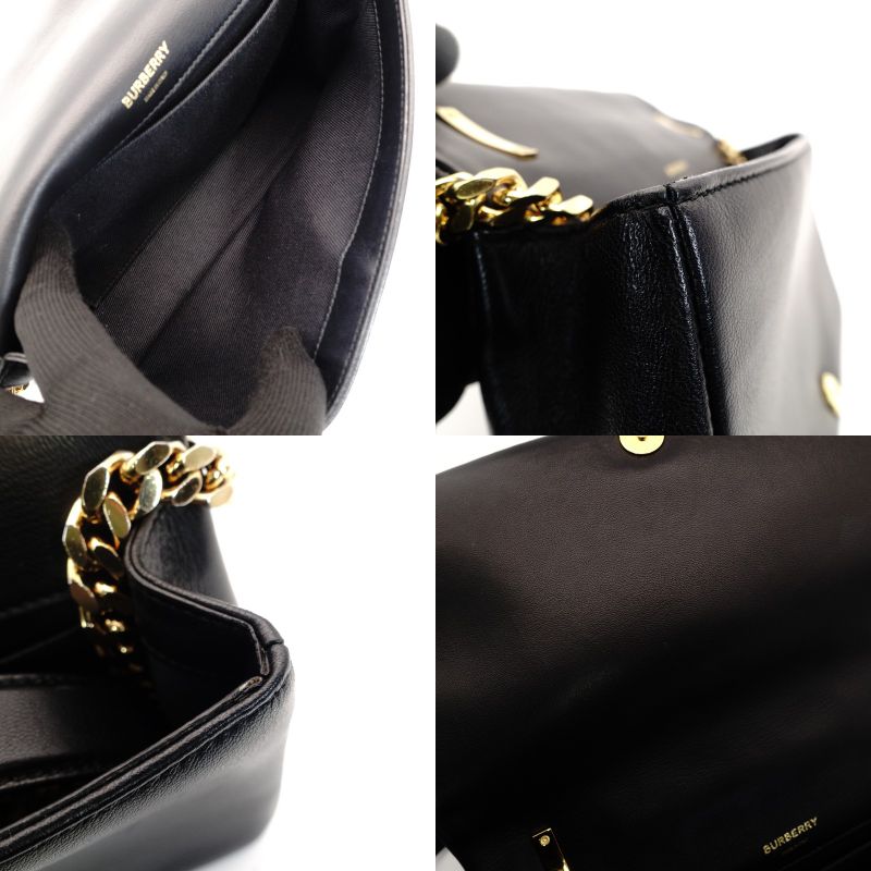 Burberry TB Logo Chain Shoulder Bag Black Leather Crossbody 7-9-377