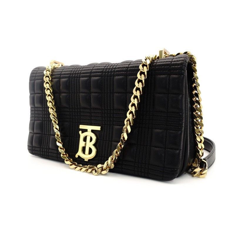 Burberry TB Logo Chain Shoulder Bag Black Leather Crossbody 7-9-377