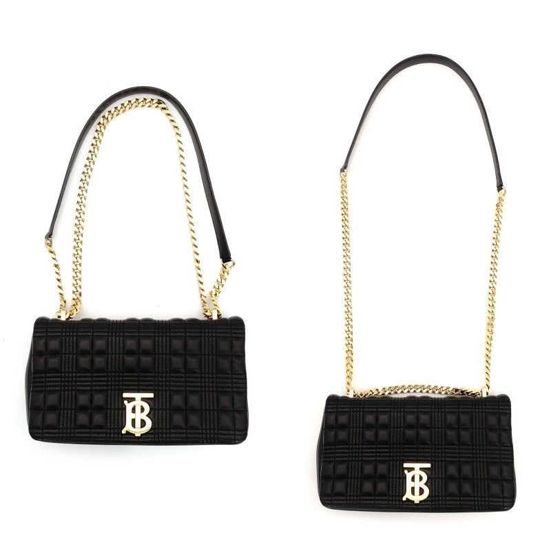 Burberry TB Logo Chain Shoulder Bag Black Leather Crossbody 7-9-377