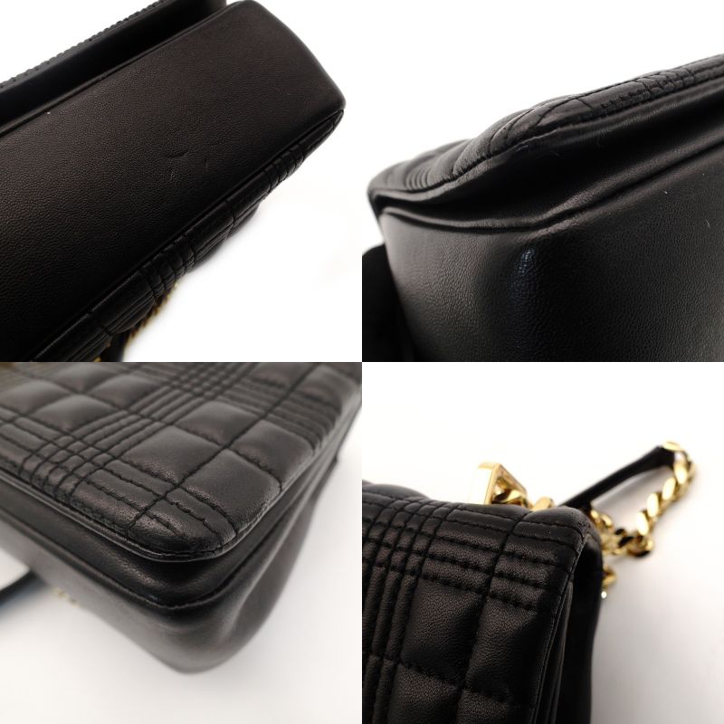 Burberry TB Logo Chain Shoulder Bag Black Leather Crossbody 7-9-377