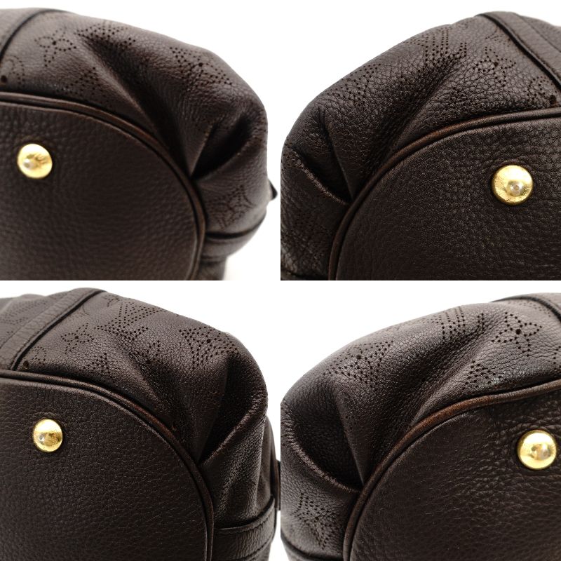 Louis Vuitton Mahina PM Shoulder Bag Brown Leather Tote Gold Hardware Logo Brown 7-9-573