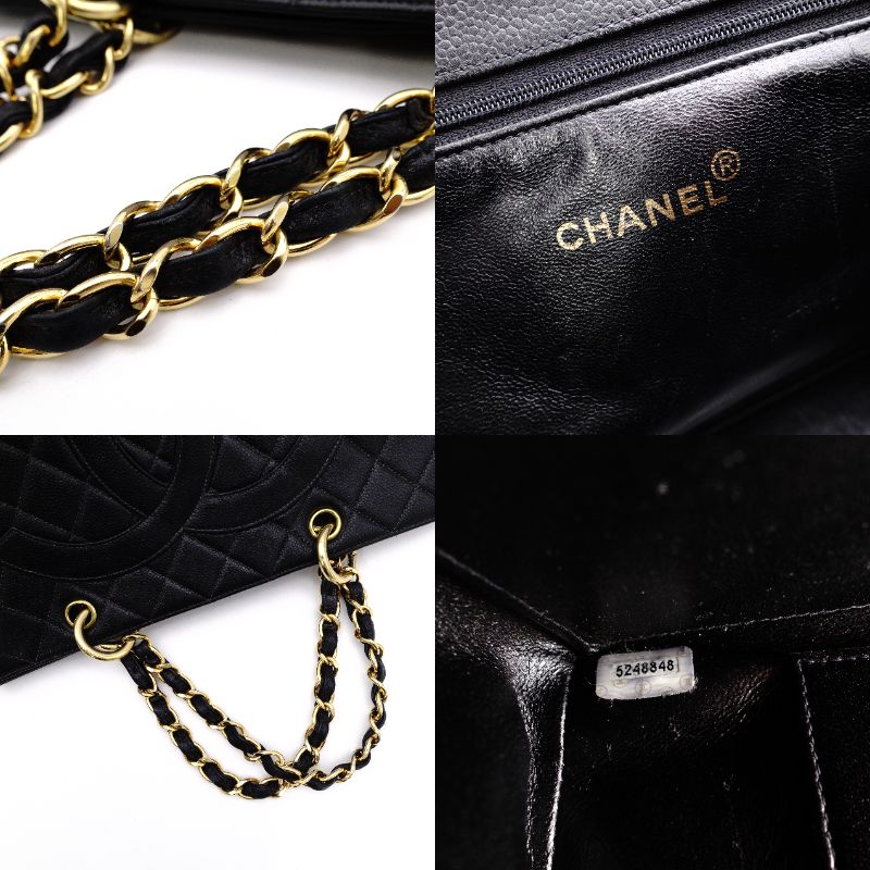 CHANEL Matelassé Shoulder Bag Leather Black Chain Gold Hardware