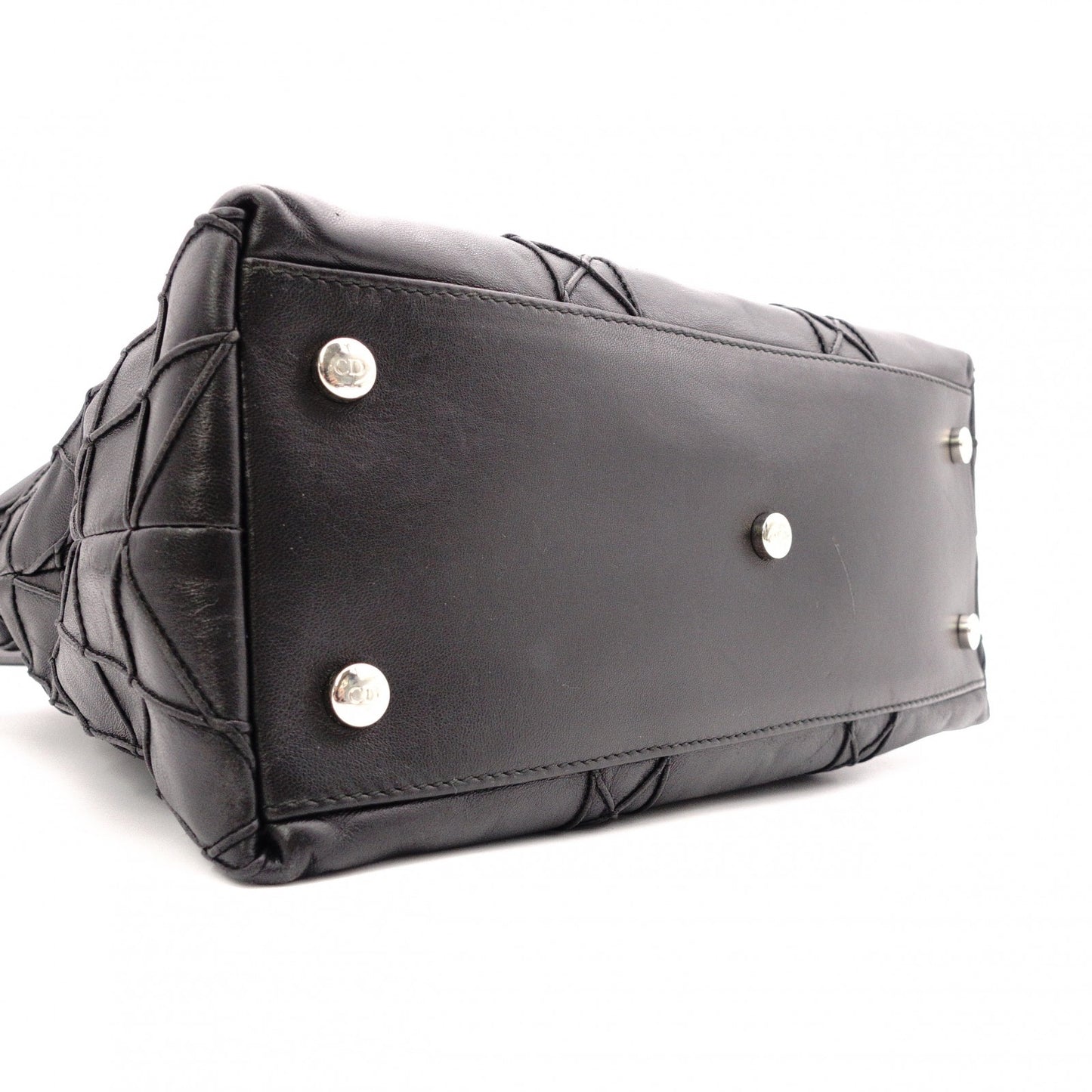 Christian Dior Granville Handbag, Leather, Black, 2-Way, Silver Hardware