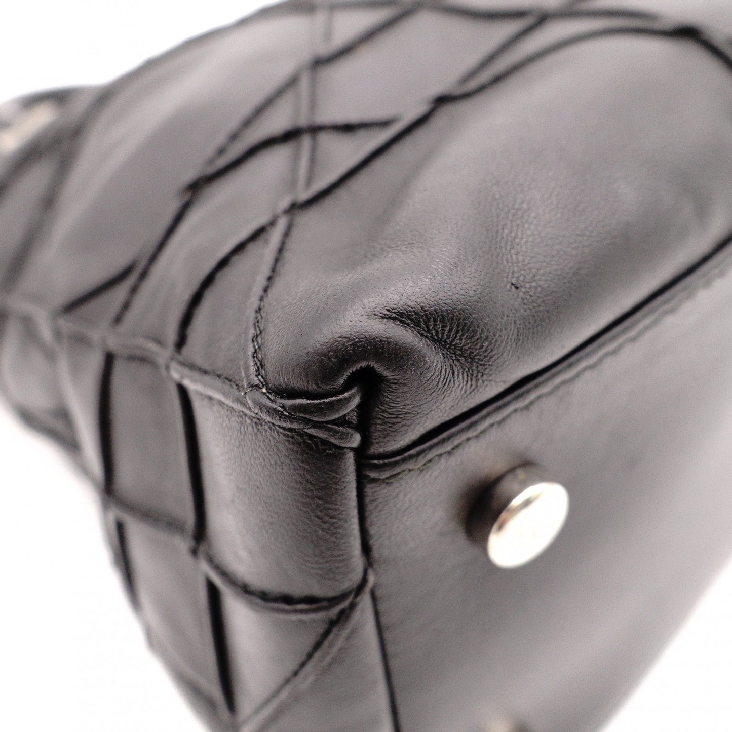 Christian Dior Granville Handbag, Leather, Black, 2-Way, Silver Hardware