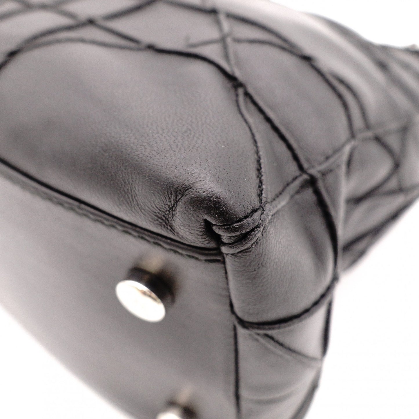 Christian Dior Granville Handbag, Leather, Black, 2-Way, Silver Hardware