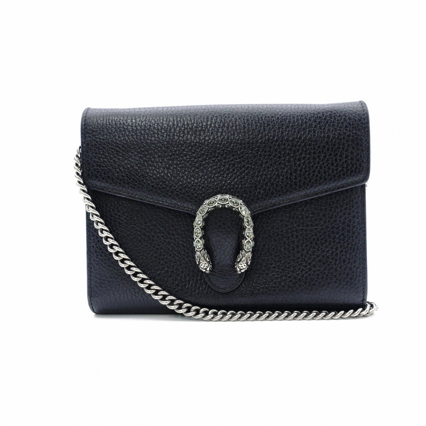 GUCCI Duo Nysos Shoulder Bag Leather Black Chain