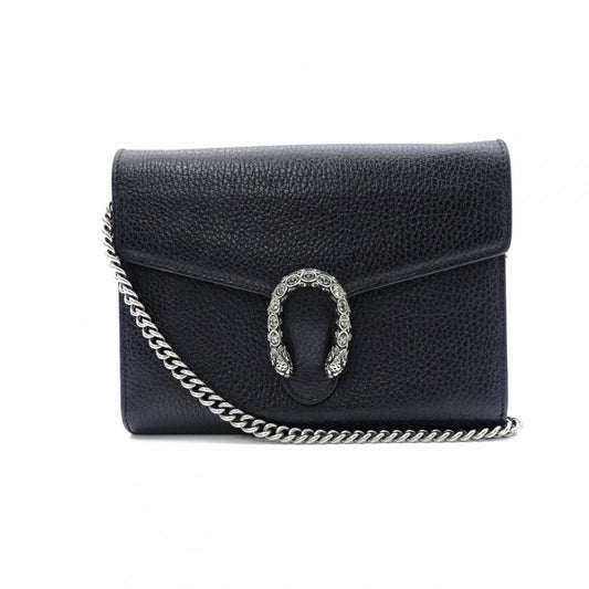 GUCCI Duo Nysos Shoulder Bag Leather Black Chain
