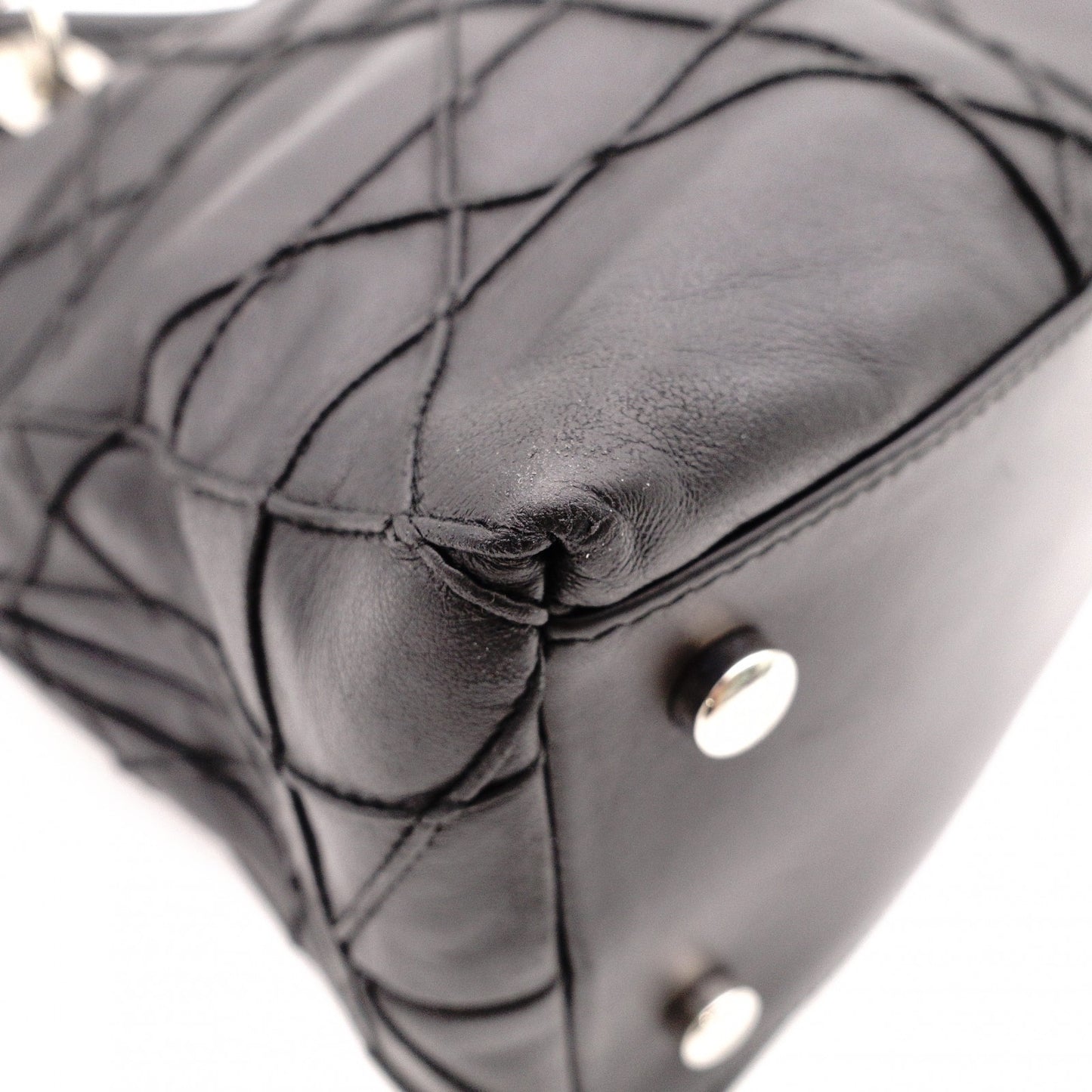Christian Dior Granville Handbag, Leather, Black, 2-Way, Silver Hardware