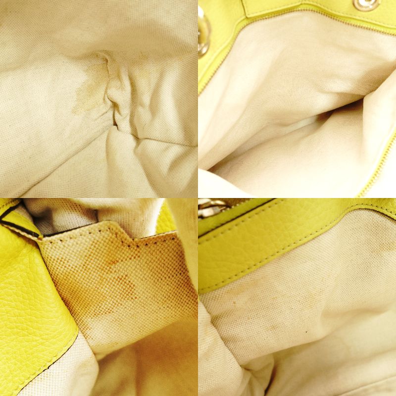 GUCCI Bamboo Shopper Large Tote Bag Yellow Leather 2-Way Yellow Shoulder 7-10-447