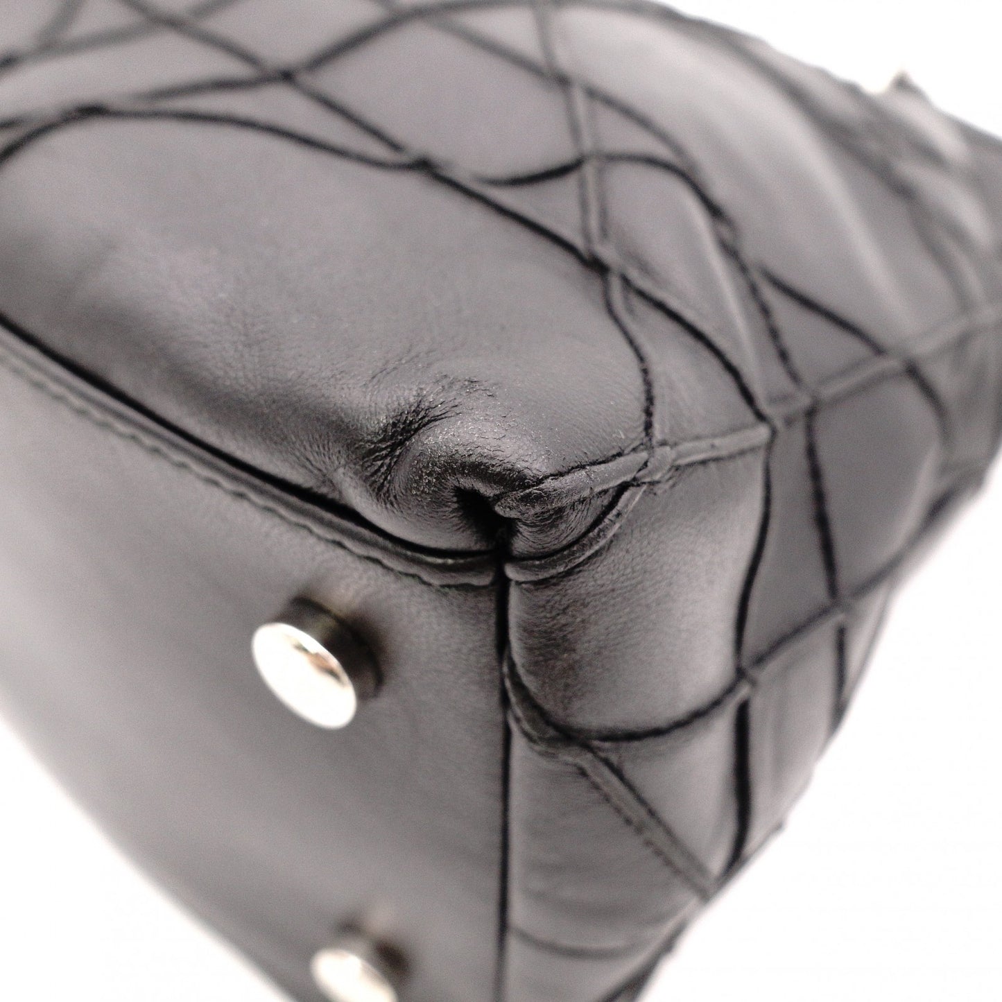 Christian Dior Granville Handbag, Leather, Black, 2-Way, Silver Hardware