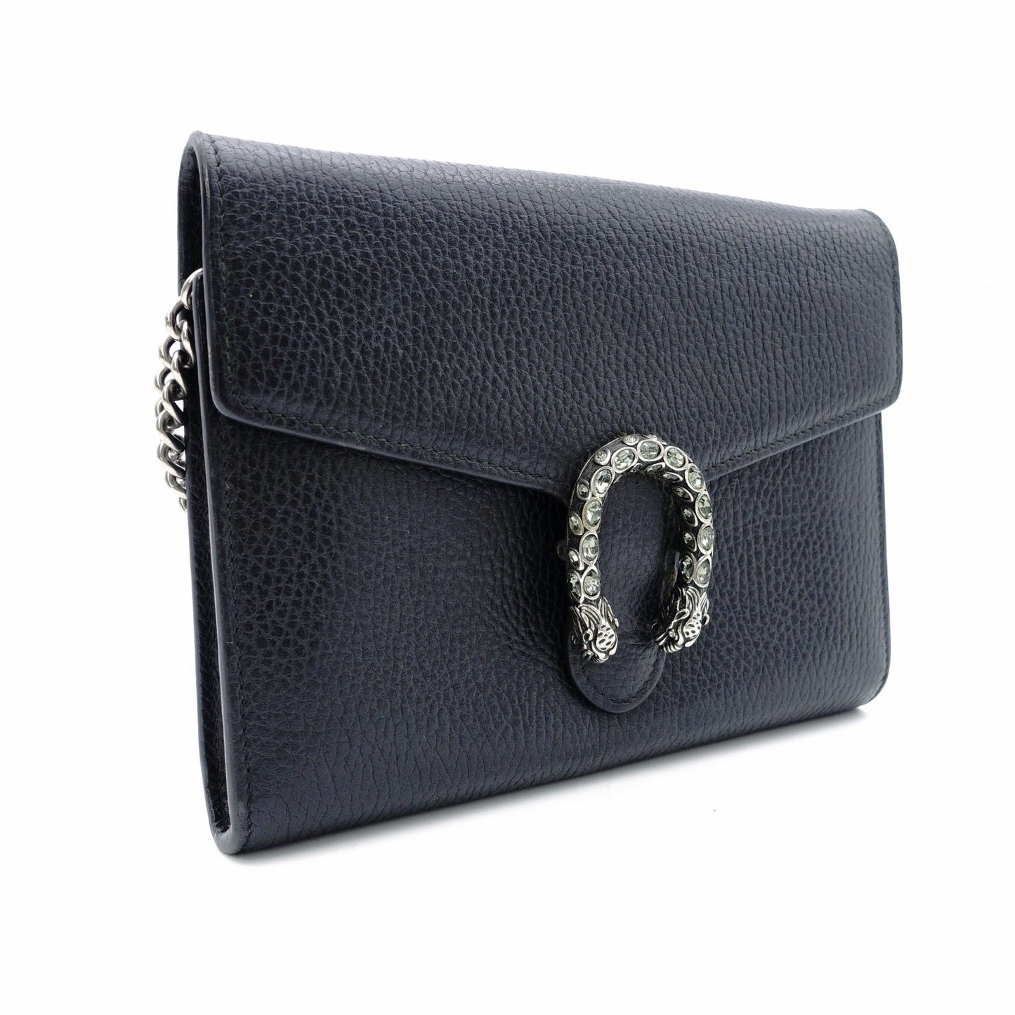GUCCI Duo Nysos Shoulder Bag Leather Black Chain