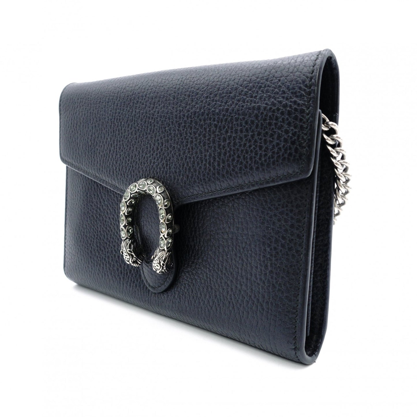 GUCCI Duo Nysos Shoulder Bag Leather Black Chain