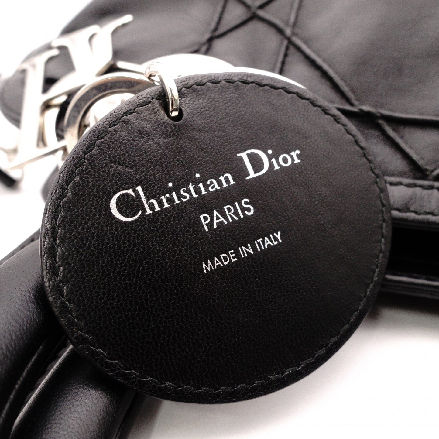 Christian Dior Granville Handbag, Leather, Black, 2-Way, Silver Hardware