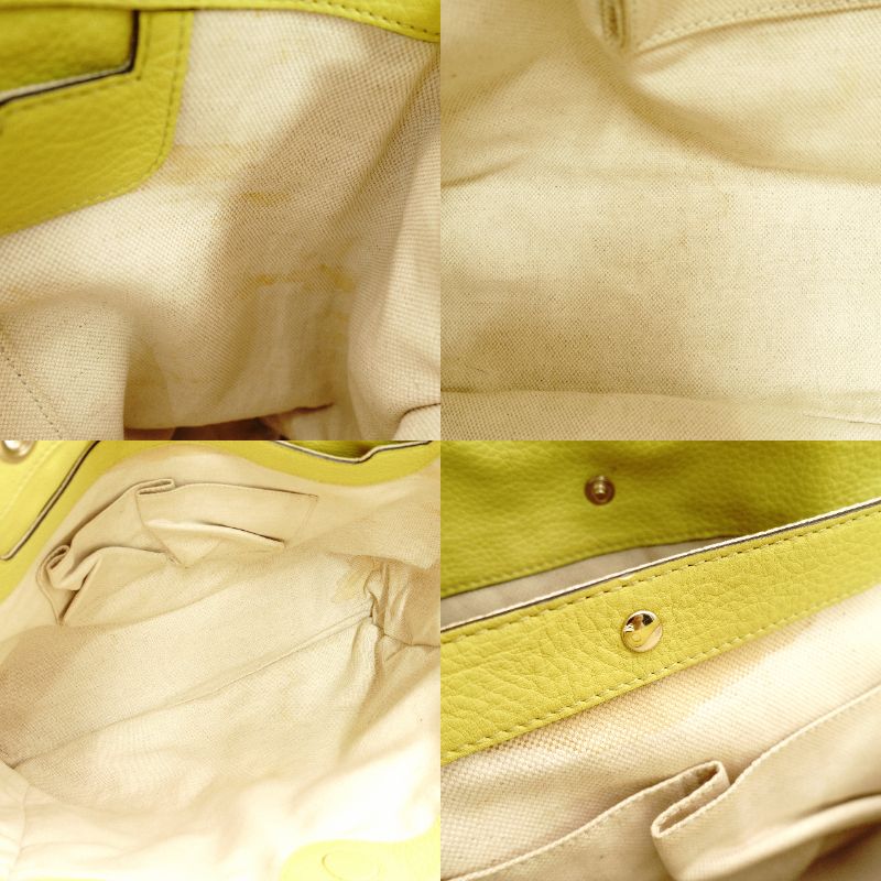 GUCCI Bamboo Shopper Large Tote Bag Yellow Leather 2-Way Yellow Shoulder 7-10-447