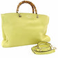 GUCCI Bamboo Shopper Large Tote Bag Yellow Leather 2-Way Yellow Shoulder 7-10-447