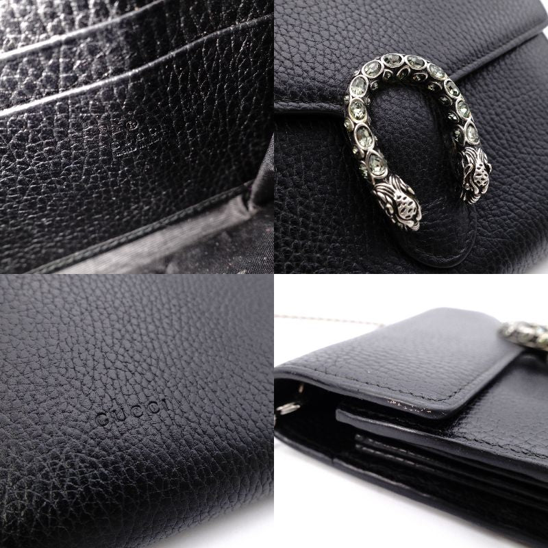 GUCCI Duo Nysos Shoulder Bag Leather Black Chain