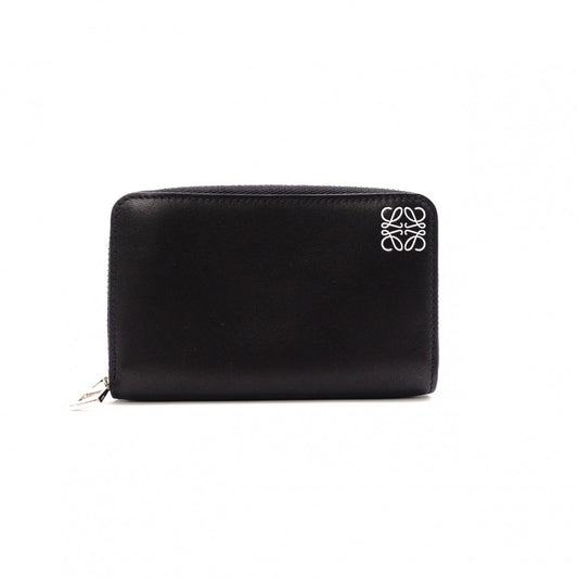 LOEWE Anagram Coin Purse, Leather, Black, White Logo, Silver Hardware