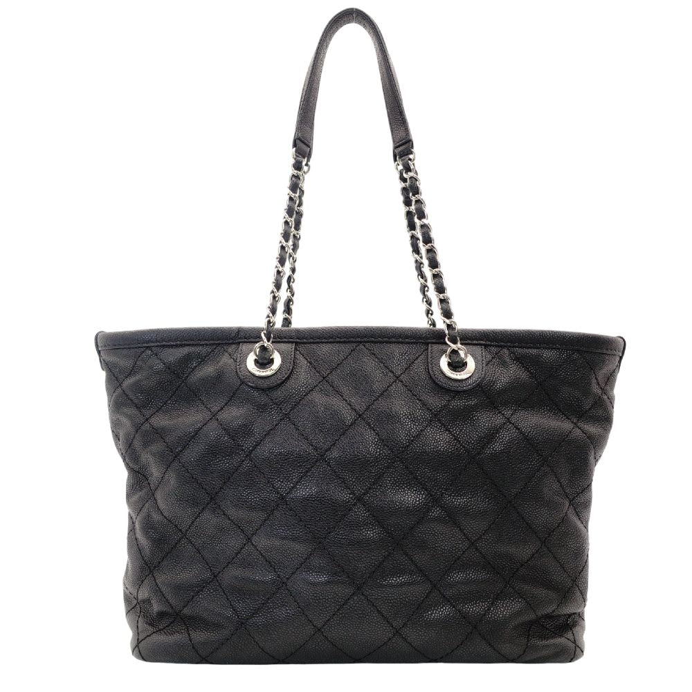 CHANEL Matelassé Coco Mark Caviar Skin Tote Bag Black Silver Hardware Shoulder 7-10-684