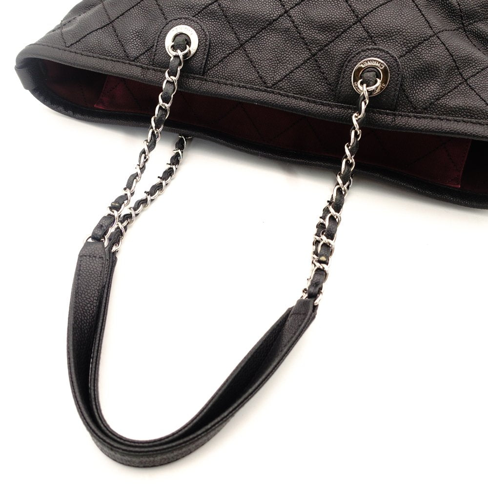 CHANEL Matelassé Coco Mark Caviar Skin Tote Bag Black Silver Hardware Shoulder 7-10-684
