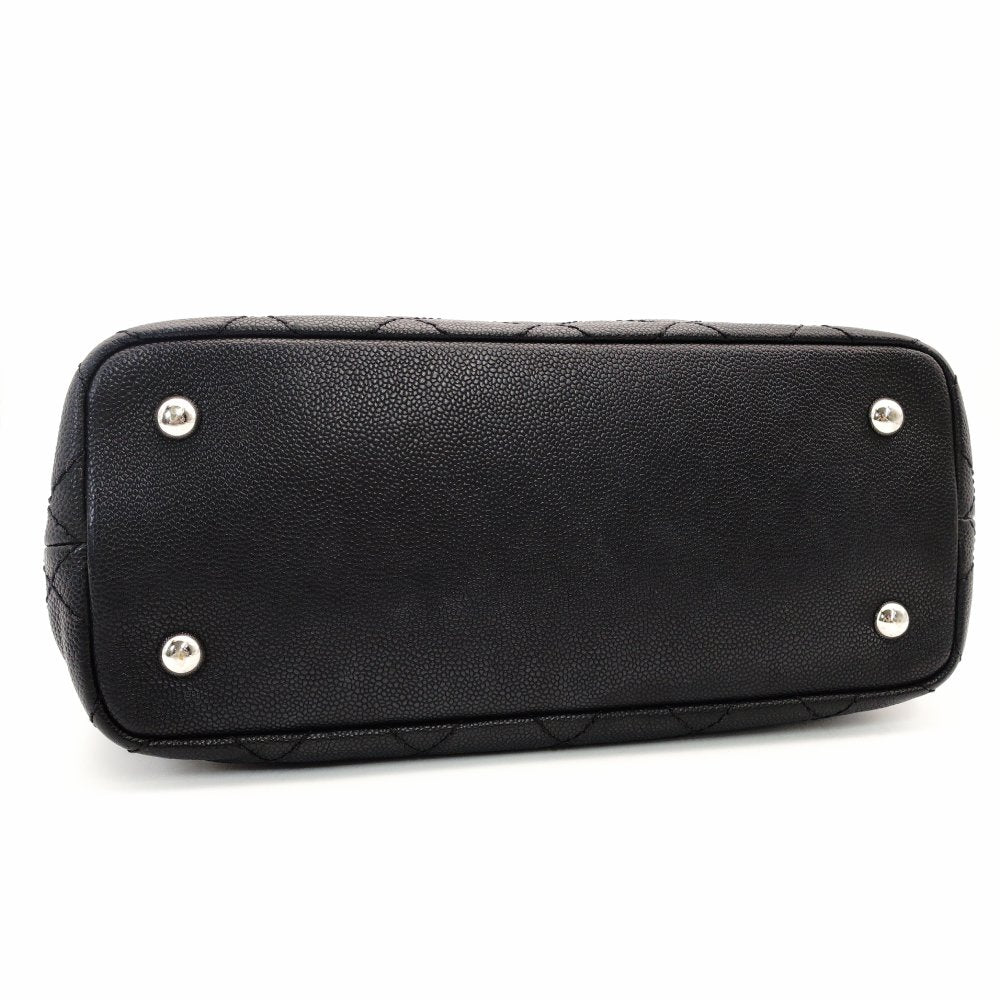 CHANEL Matelassé Coco Mark Caviar Skin Tote Bag Black Silver Hardware Shoulder 7-10-684