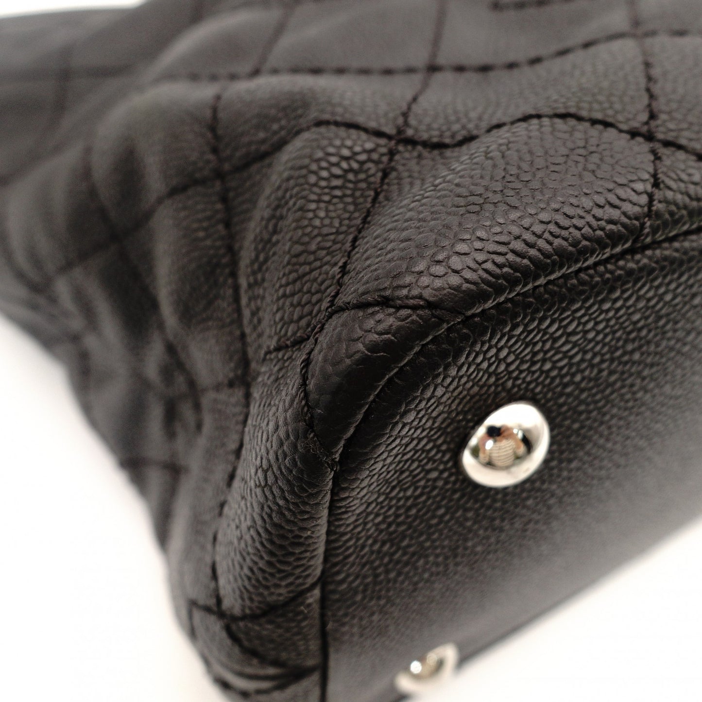 CHANEL Matelassé Coco Mark Caviar Skin Tote Bag Black Silver Hardware Shoulder 7-10-684