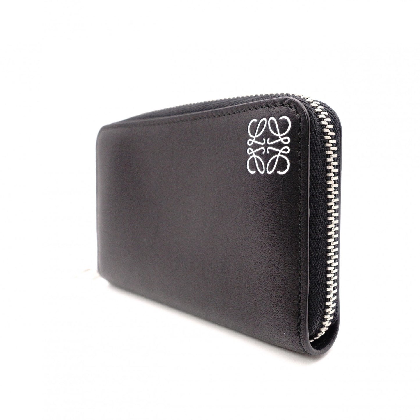 LOEWE Anagram Coin Purse, Leather, Black, White Logo, Silver Hardware