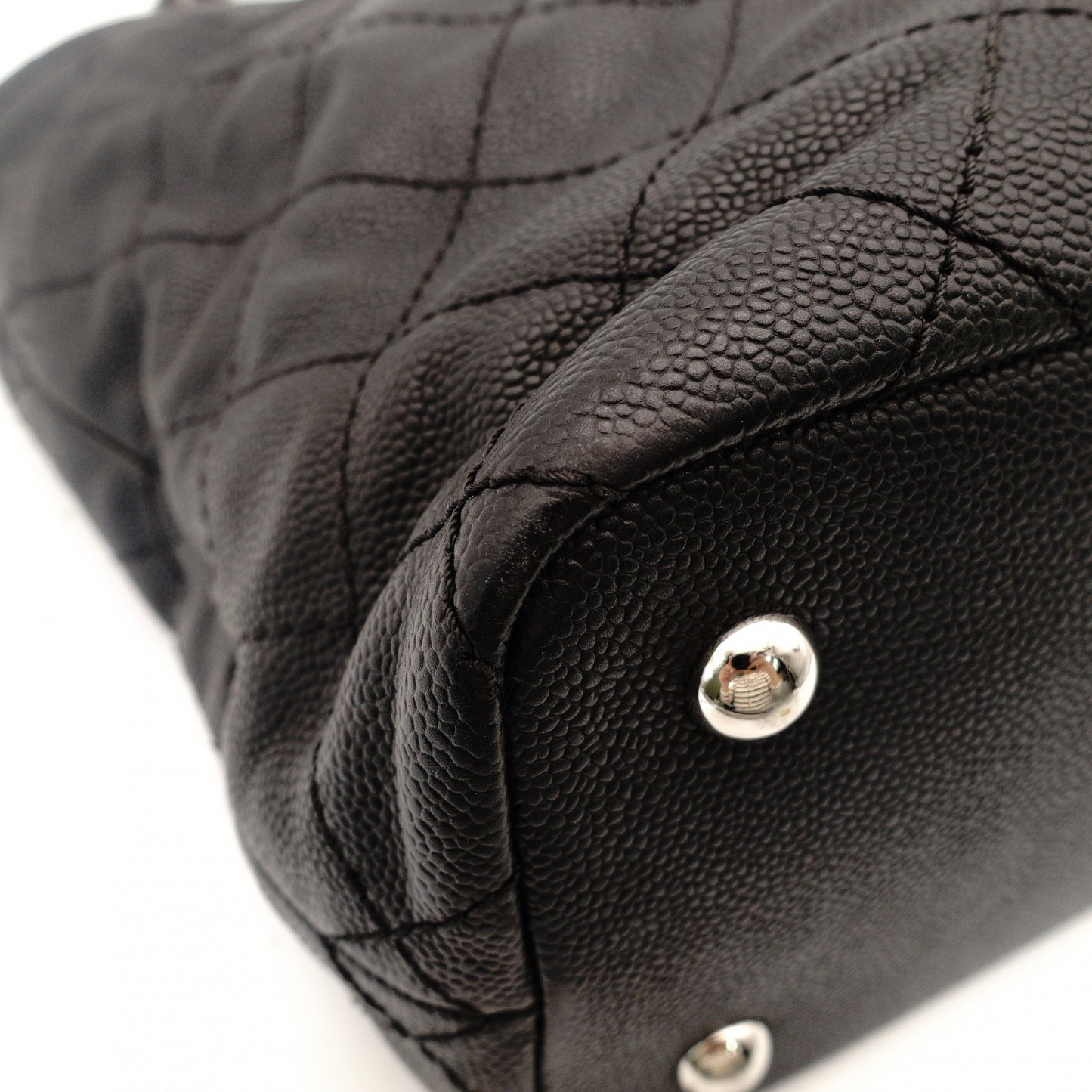 CHANEL Matelassé Coco Mark Caviar Skin Tote Bag Black Silver Hardware Shoulder 7-10-684