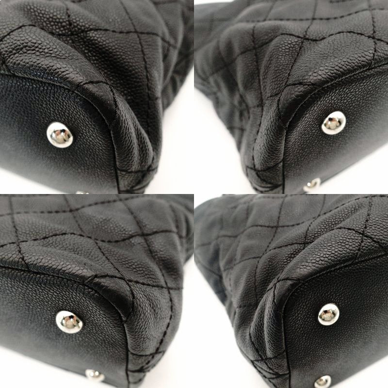 CHANEL Matelassé Coco Mark Caviar Skin Tote Bag Black Silver Hardware Shoulder 7-10-684