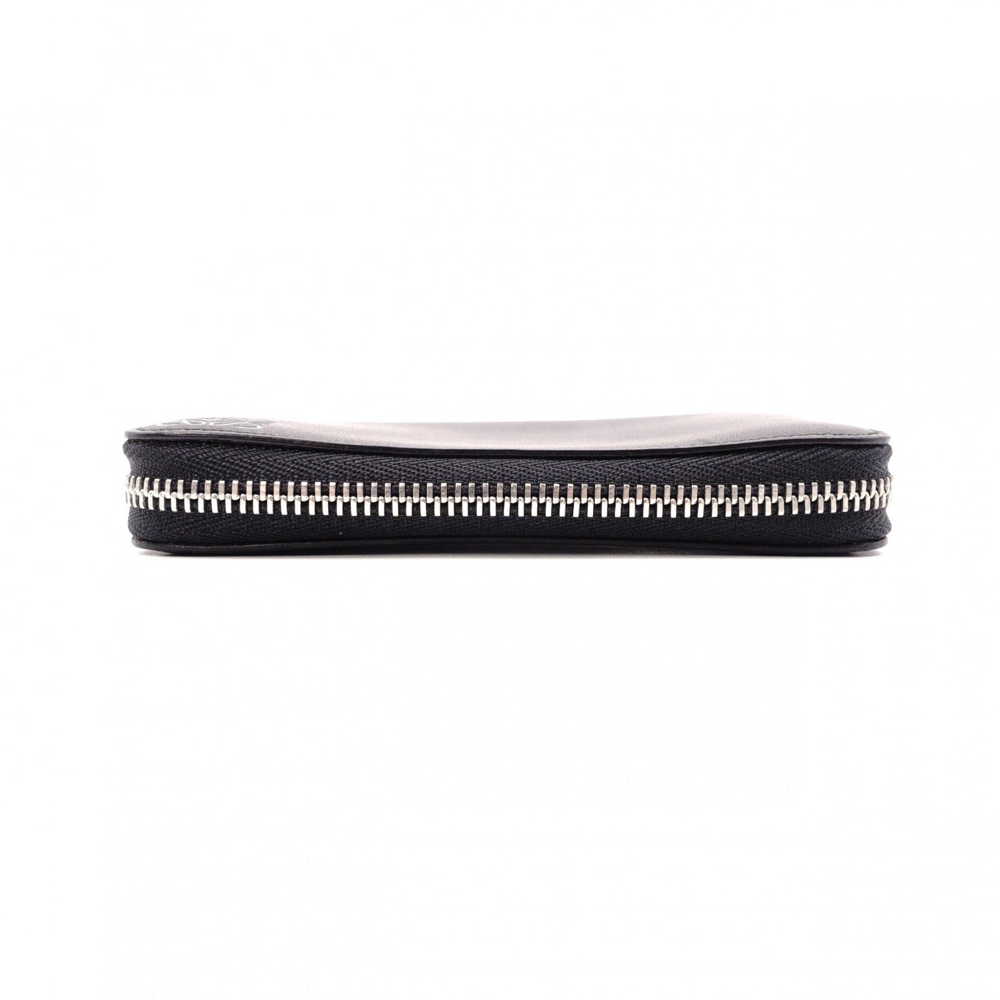 LOEWE Anagram Coin Purse, Leather, Black, White Logo, Silver Hardware